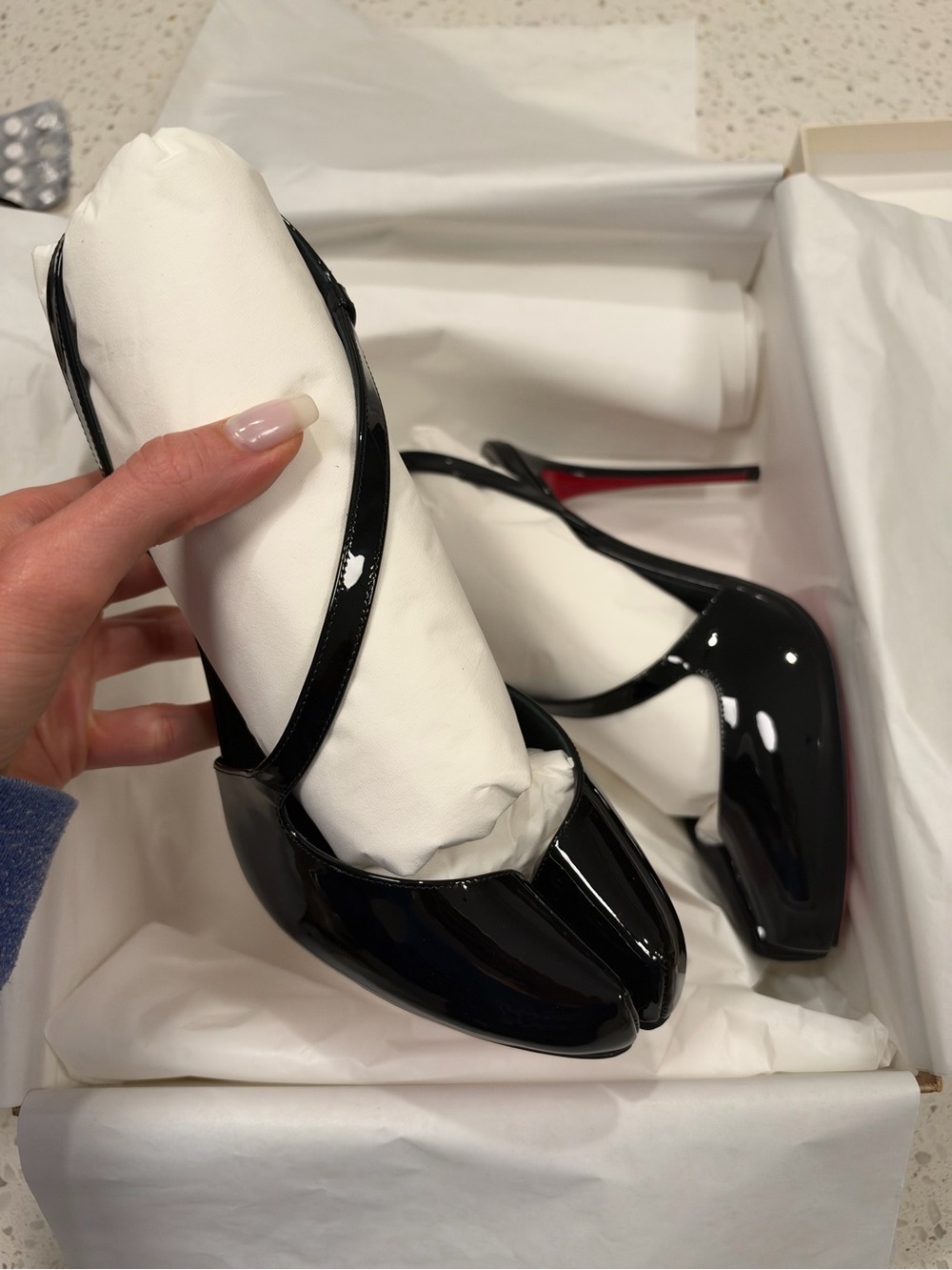 Loubiella 100 Maison Margiela Louboutin black patent heels